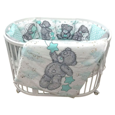 Комплект в кроватку Мишка Тедди 17 предметов Подушкино мята 01